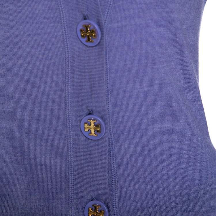 Pre Owned Tory Burch Lavender Purple Merino Wool Buttoned Cardigan S