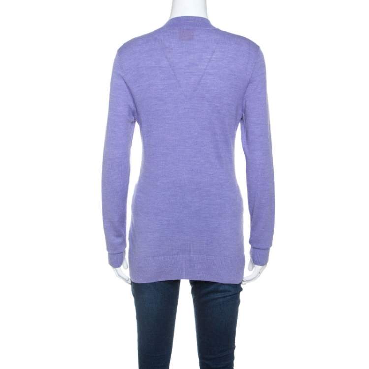 Pre Owned Tory Burch Lavender Purple Merino Wool Buttoned Cardigan S