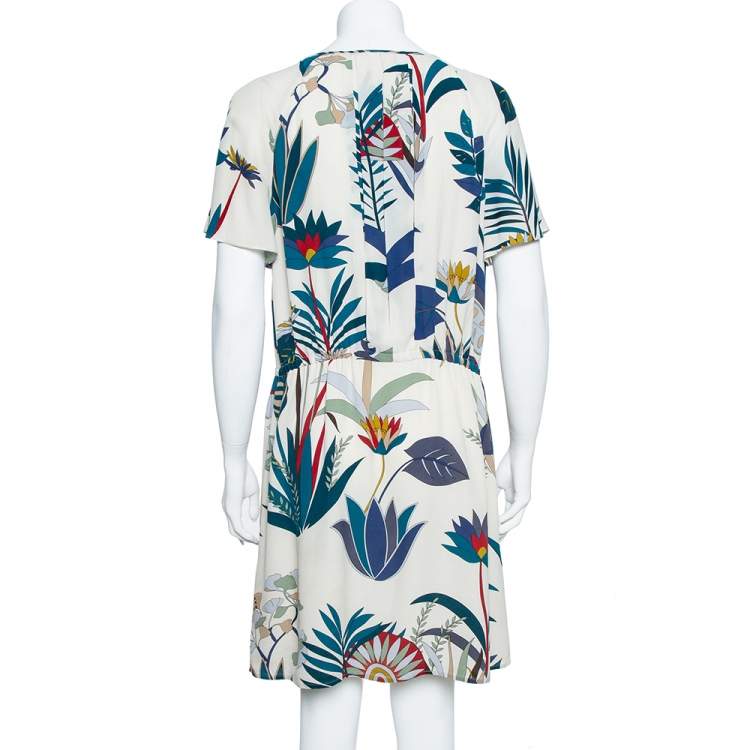 Pre Owned Tory Burch Cream White Silk Printed Dress M