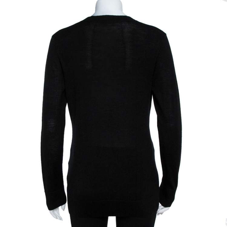 Pre Owned Tory Burch Black Merino Wool Simone Cardigan M