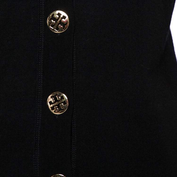 Pre Owned Tory Burch Black Merino Wool Simone Cardigan M