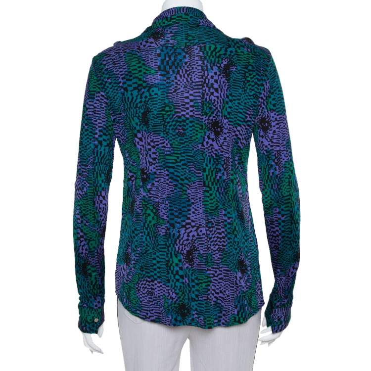 Pre Owned Tory Burch Multicolor Printed Silk Knit Button Front Shirt S