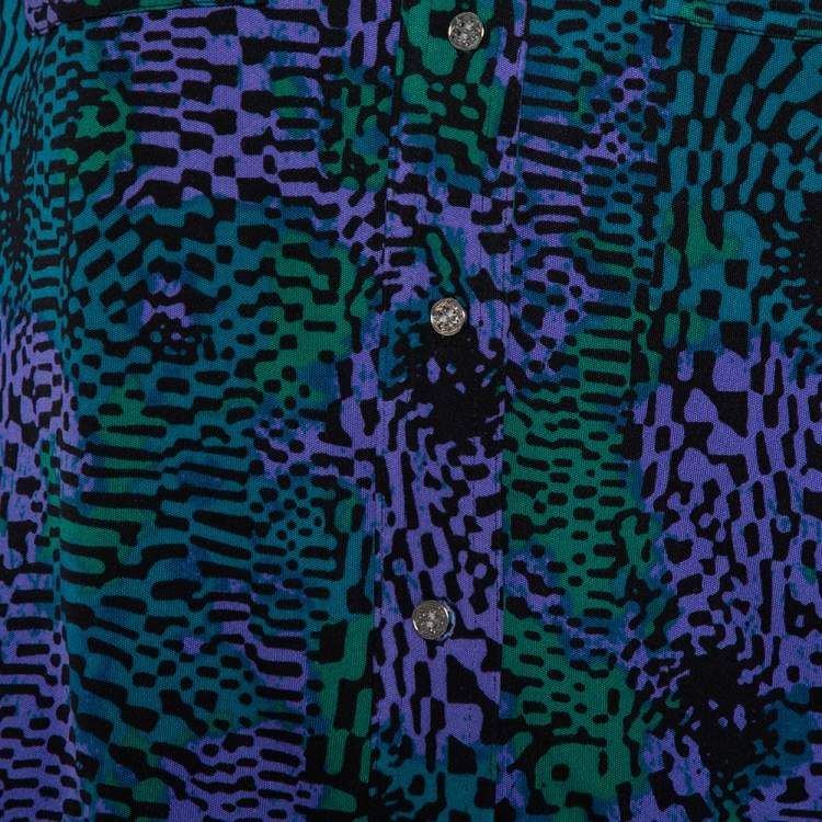 Pre Owned Tory Burch Multicolor Printed Silk Knit Button Front Shirt S