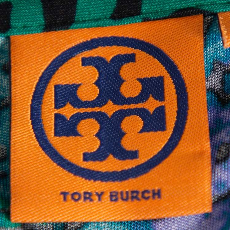 Pre Owned Tory Burch Multicolor Printed Silk Knit Button Front Shirt S