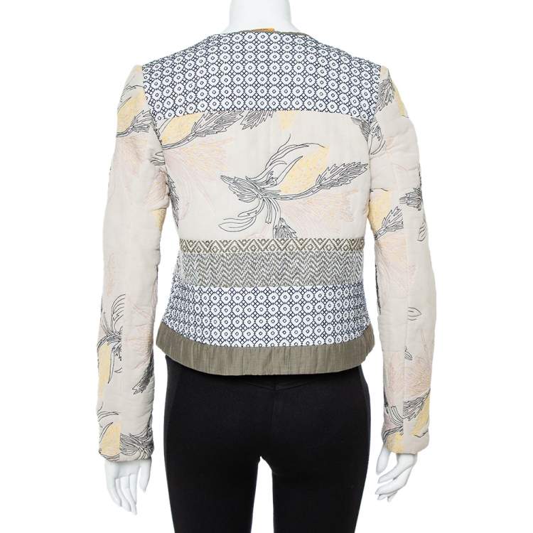 Pre Owned Tory Burch Multicolor Floral Embroidered Tie Detail Jacket M