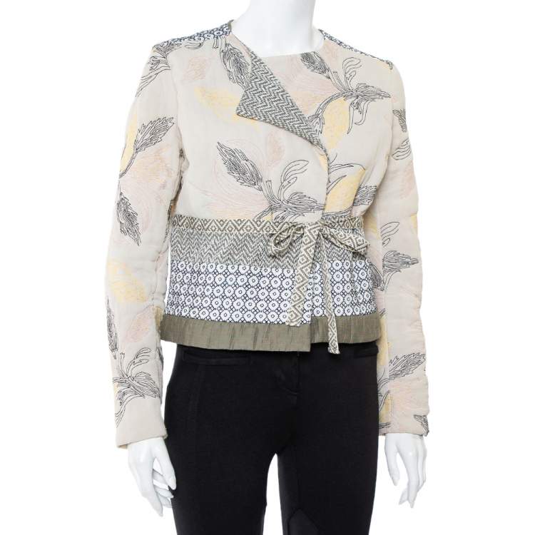 Pre Owned Tory Burch Multicolor Floral Embroidered Tie Detail Jacket M