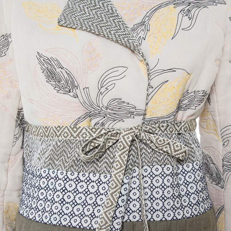 Pre Owned Tory Burch Multicolor Floral Embroidered Tie Detail Jacket M