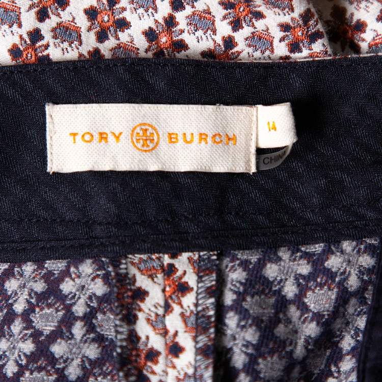 Pre Owned Tory Burch Multicolor Floral Motif Jacquard Skinny Trousers XL 
