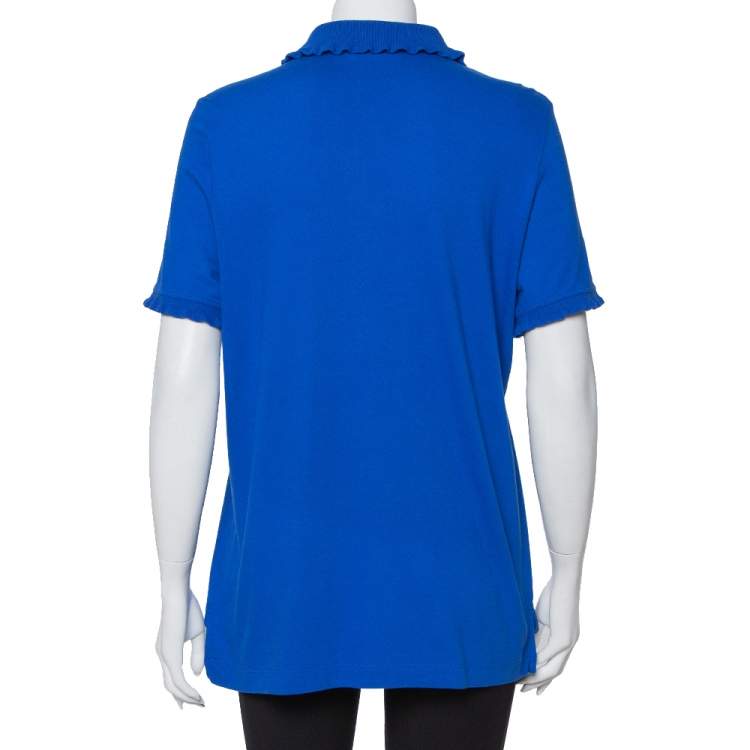 Pre Owned Tory Burch Royal Blue Cotton Pique Wave Rib Detail Polo T-Shirt XL