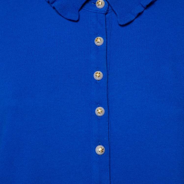 Pre Owned Tory Burch Royal Blue Cotton Pique Wave Rib Detail Polo T-Shirt XL