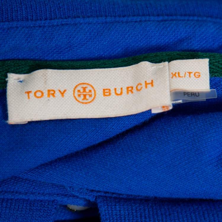Pre Owned Tory Burch Royal Blue Cotton Pique Wave Rib Detail Polo T-Shirt XL
