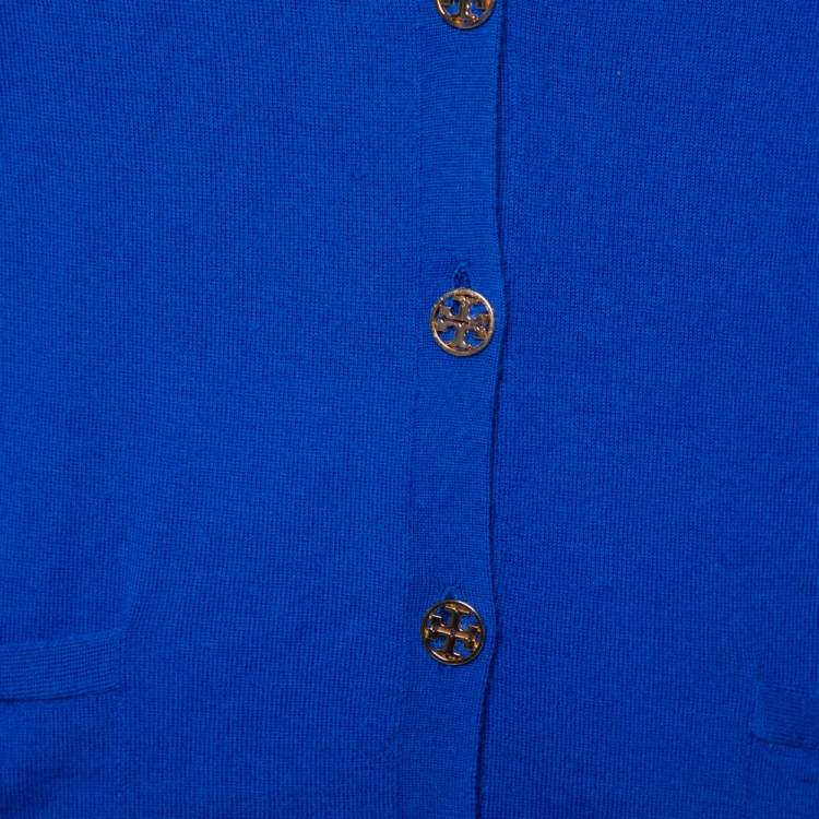 Pre Owned Tory Burch Royal Blue Wool Button Front Madeline Cardigan L