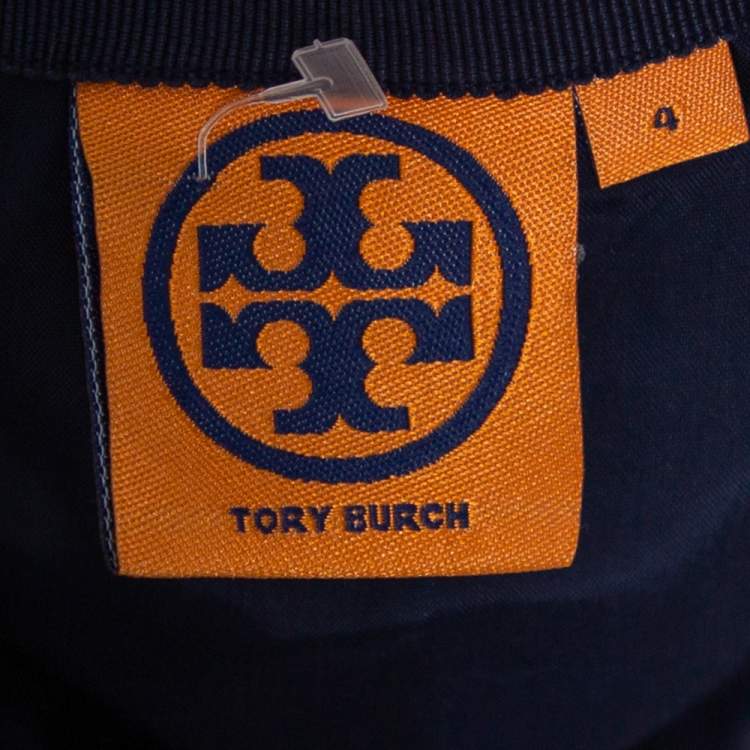 Pre Owned Tory Burch Navy Blue Jacquard A-Line Skirt S