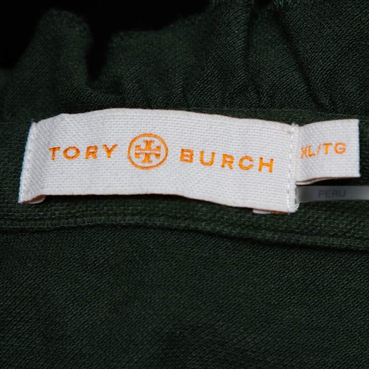 Pre Owned Tory Burch Olive Green Cotton Pique Ruffled Lidia T-Shirt XL
