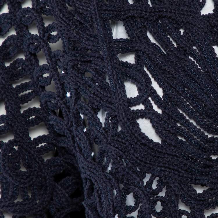 Pre Owned Tory Burch Navy Blue Crochet Open Front Shrug XL