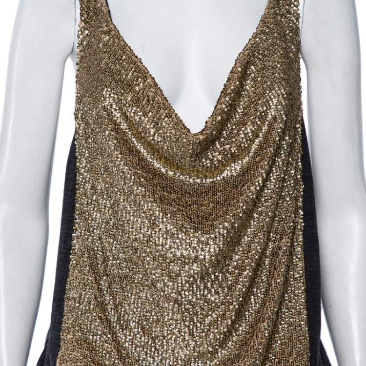 Pre Owned Tory Burch Charcoal Sequin Embellished Wool Midi Dress XL