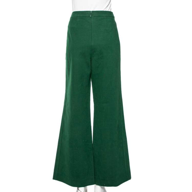 Pre Owned Tory Burch Green Cotton & Lyocell Palazzo Pants M