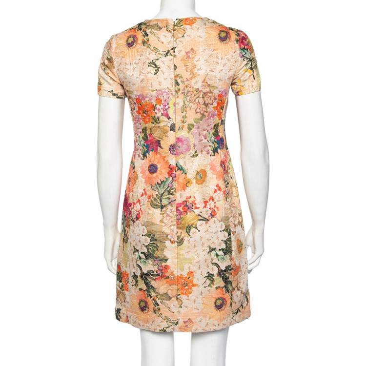Pre Owned Tory Burch Pink Kaley Floral Printed Jacquard Shift Dress S    