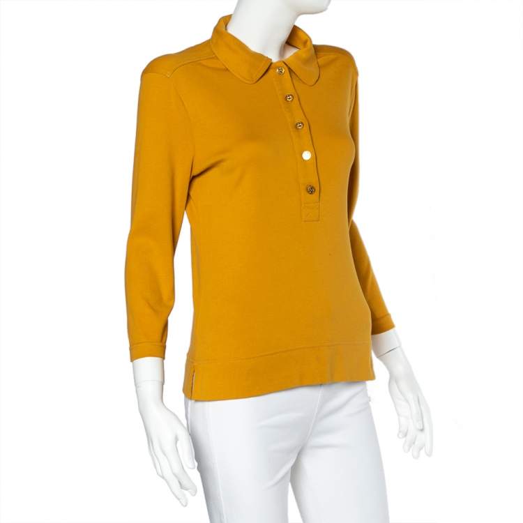 Pre Owned Tory Burch Mustard Yellow Cotton Knit Polo T-Shirt M