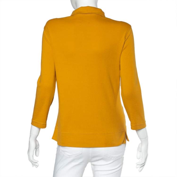 Pre Owned Tory Burch Mustard Yellow Cotton Knit Polo T-Shirt M