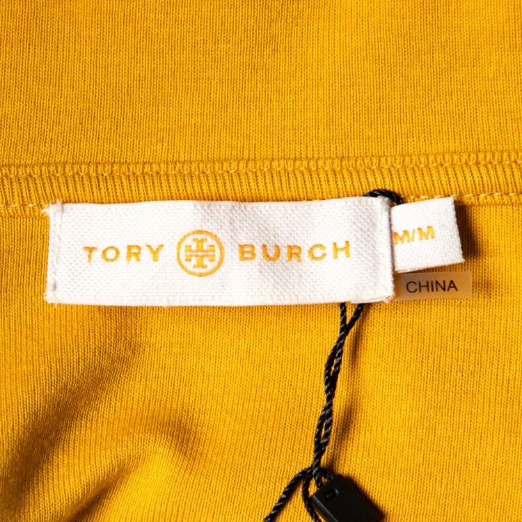 Pre Owned Tory Burch Mustard Yellow Cotton Knit Polo T-Shirt M