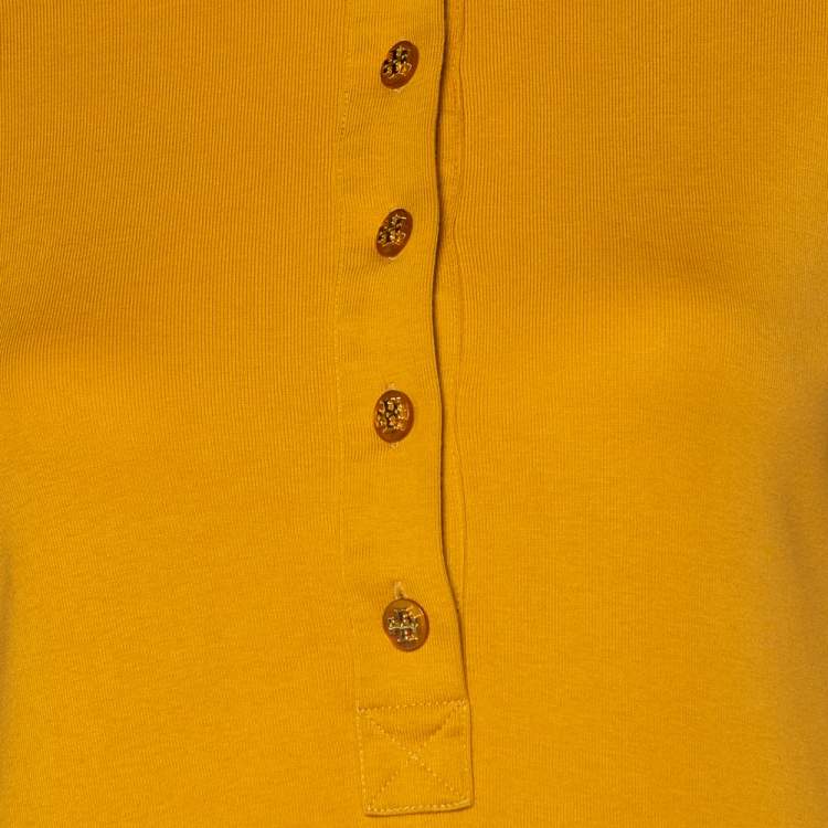 Pre Owned Tory Burch Mustard Yellow Cotton Knit Polo T-Shirt M