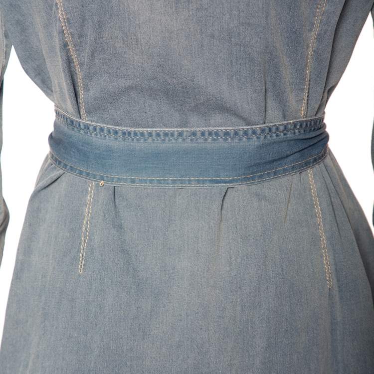 Pre Owned Tory Burch Blue Denim Belted Brigette Demi Shirt Dress M