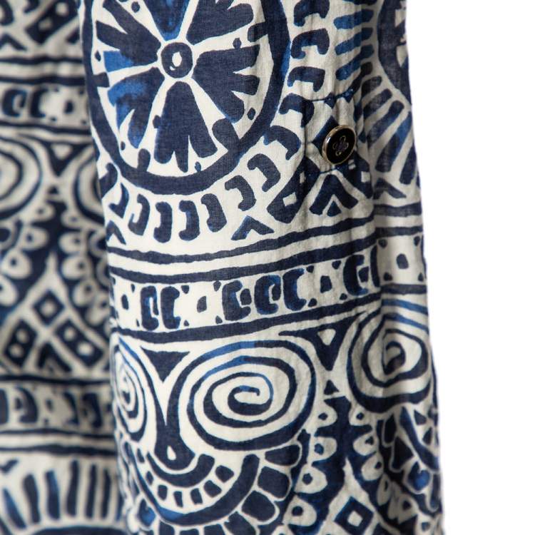 Pre Owned Tory Burch Blue & White Printed Cotton Buttoned Front Shirt M