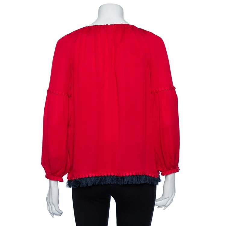 Pre Owned Tory Burch Red Crepe Silk Sylvie Tunic S