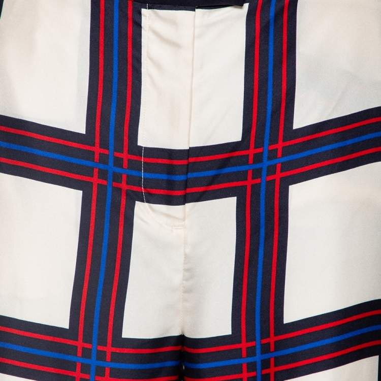 Pre Owned Tory Burch Navy Blue Valley Plaid Silk Harper Pant M