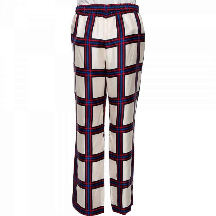 Pre Owned Tory Burch Navy Blue Valley Plaid Silk Harper Pant M