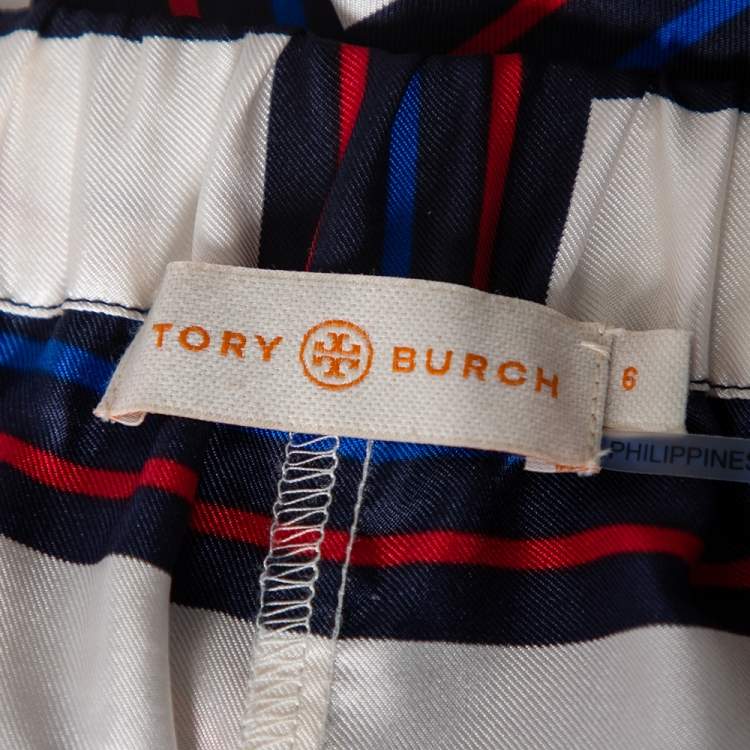 Pre Owned Tory Burch Navy Blue Valley Plaid Silk Harper Pant M