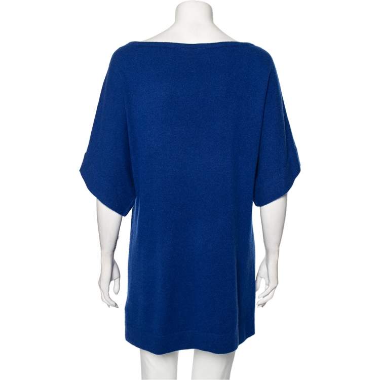 Pre Owned Tory Burch Indigo Cashmere Short Sleeve Sweater M