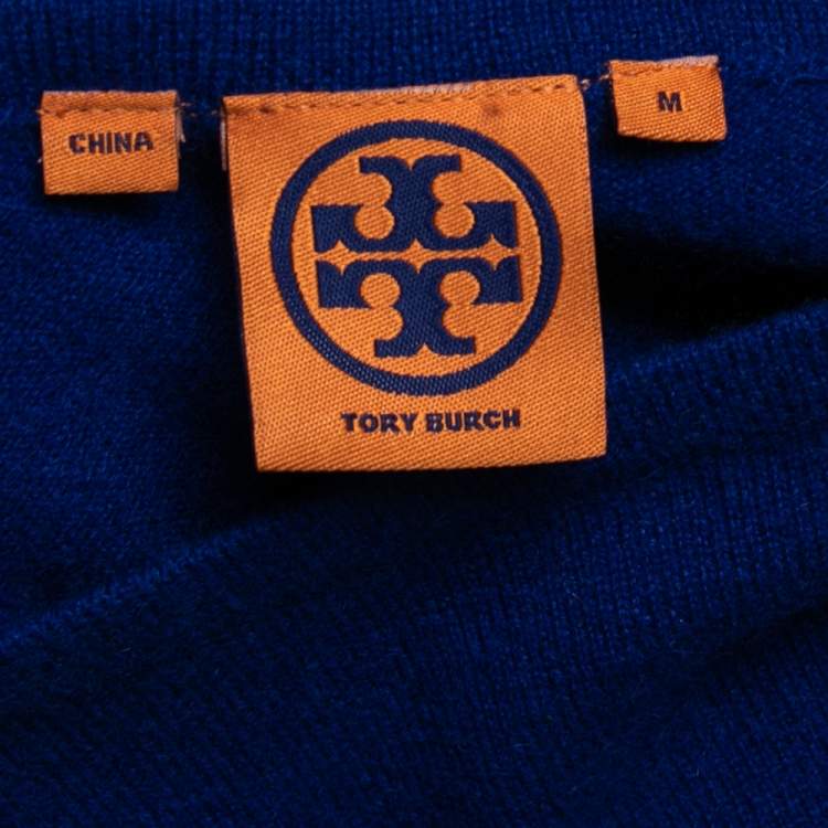 Pre Owned Tory Burch Indigo Cashmere Short Sleeve Sweater M