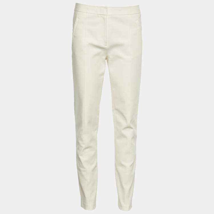 Pre Owned Tory Burch Ivory Stretch Cotton Vanner Fitted Trousers S/Waist - 31"