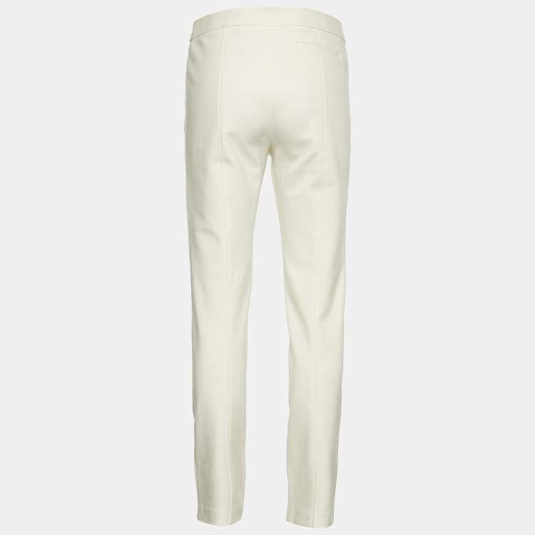 Pre Owned Tory Burch Ivory Stretch Cotton Vanner Fitted Trousers S/Waist - 31"