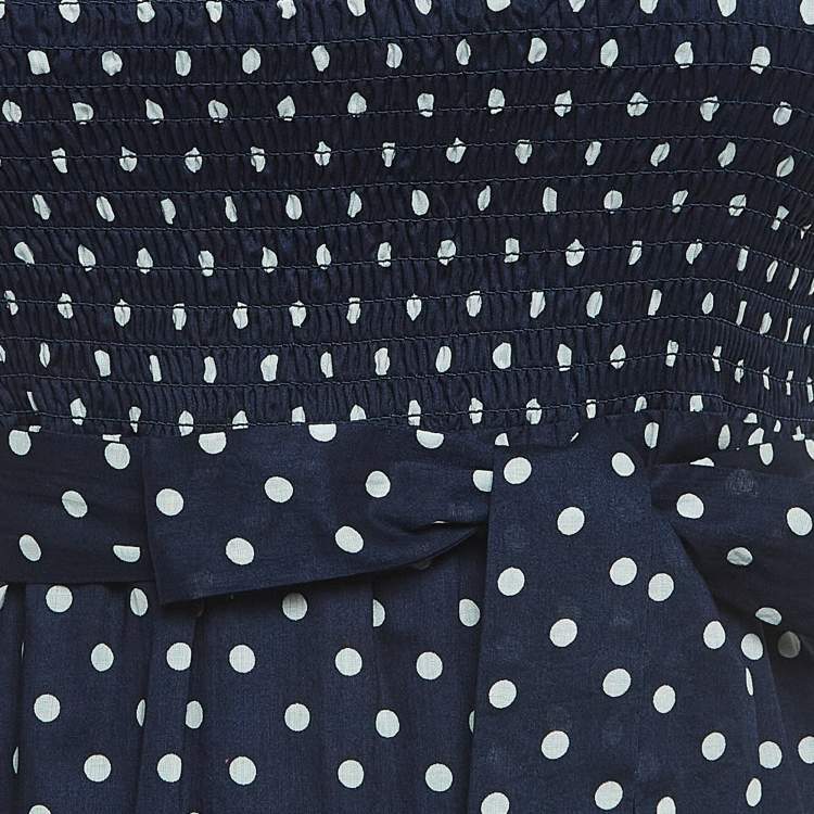 Pre Owned Tory Burch Navy Blue Polka-Dot Print Cotton Tiered Dress XS