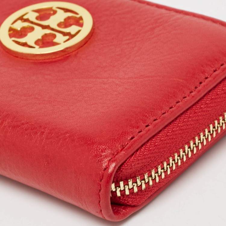 Pre Owned Tory Burch Red Leather Robinson Zip Around Coin Purse