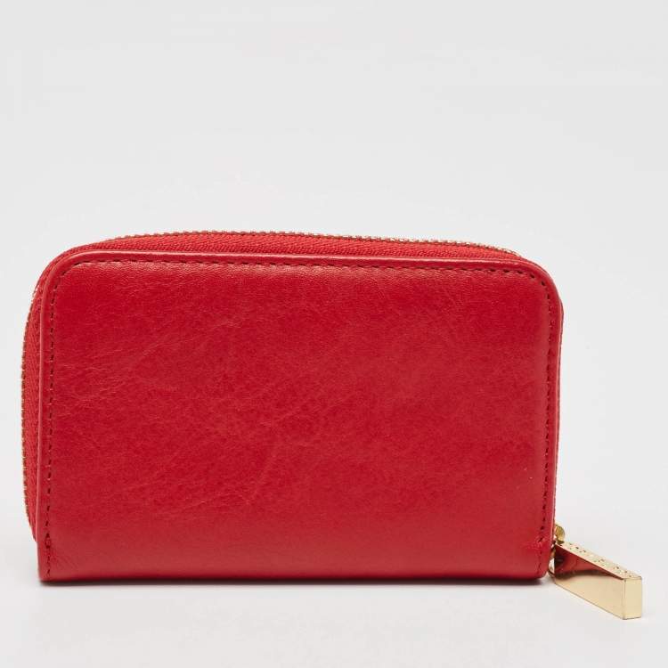 Pre Owned Tory Burch Red Leather Robinson Zip Around Coin Purse