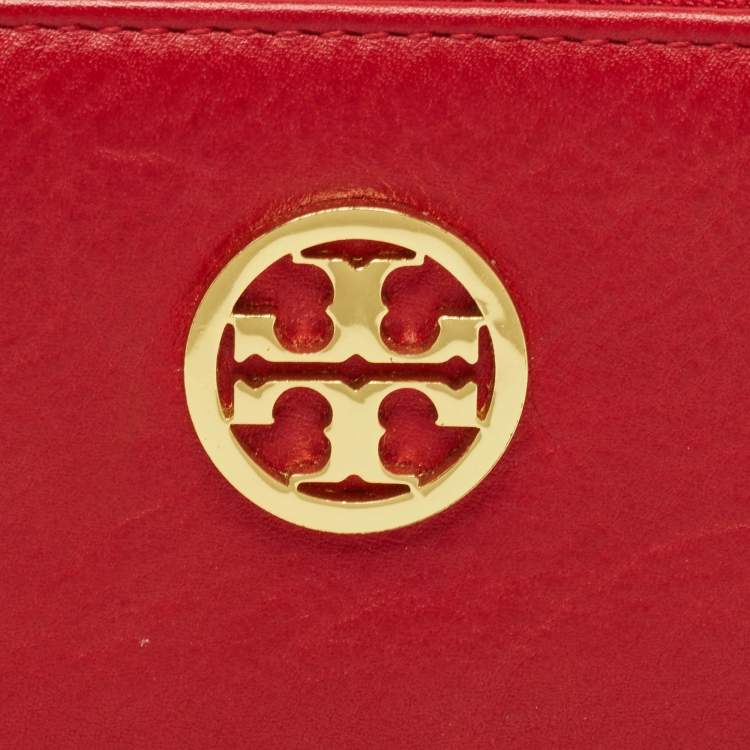 Pre Owned Tory Burch Red Leather Robinson Zip Around Coin Purse