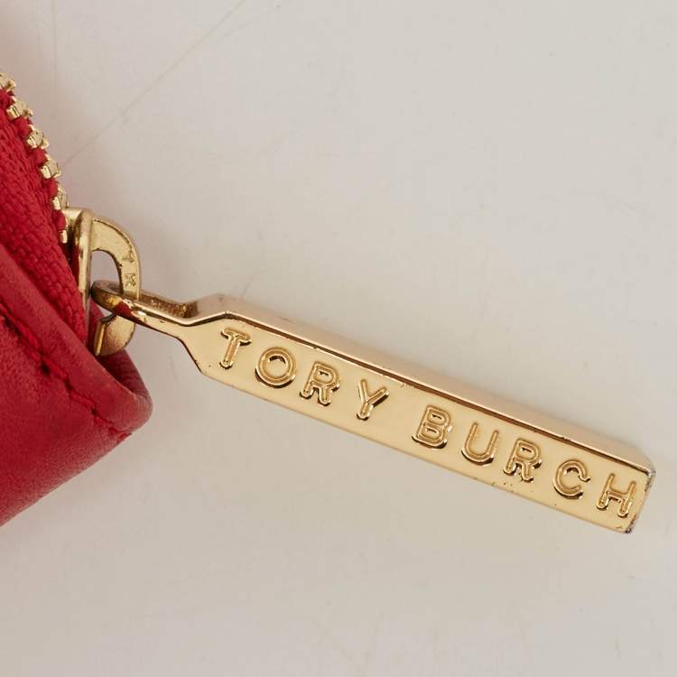 Pre Owned Tory Burch Red Leather Robinson Zip Around Coin Purse