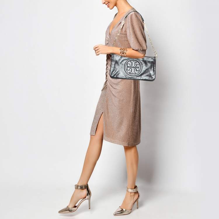 Pre Owned Tory Burch Black Leather Reva Chain Clutch