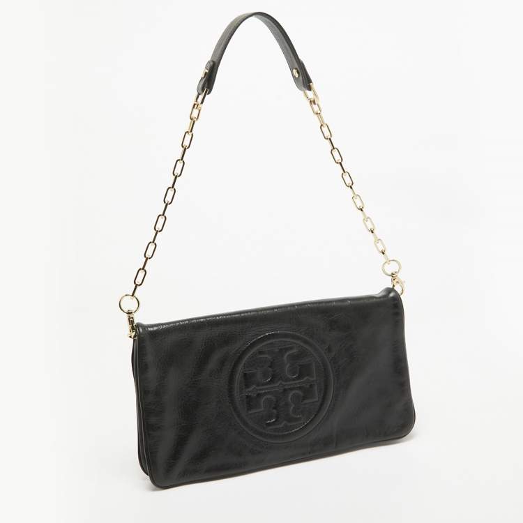 Pre Owned Tory Burch Black Leather Reva Chain Clutch