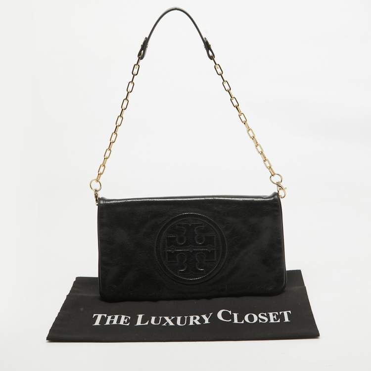 Pre Owned Tory Burch Black Leather Reva Chain Clutch