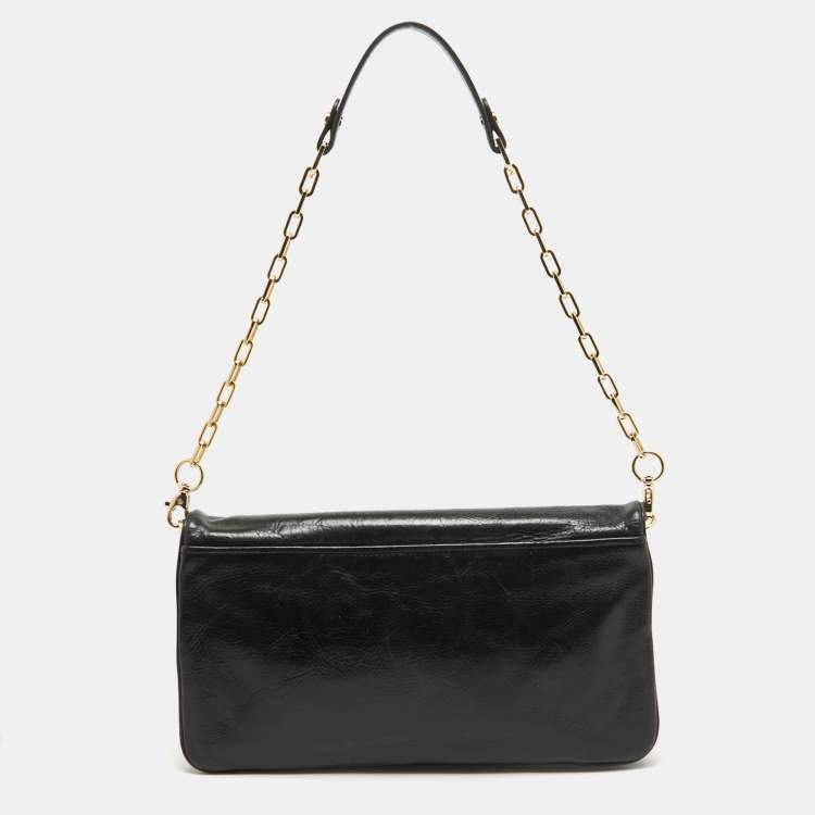 Pre Owned Tory Burch Black Leather Reva Chain Clutch