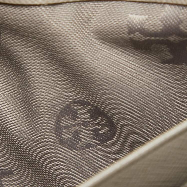 Pre Owned Tory Burch Light Grey Leather Robinson Wallet On Chain