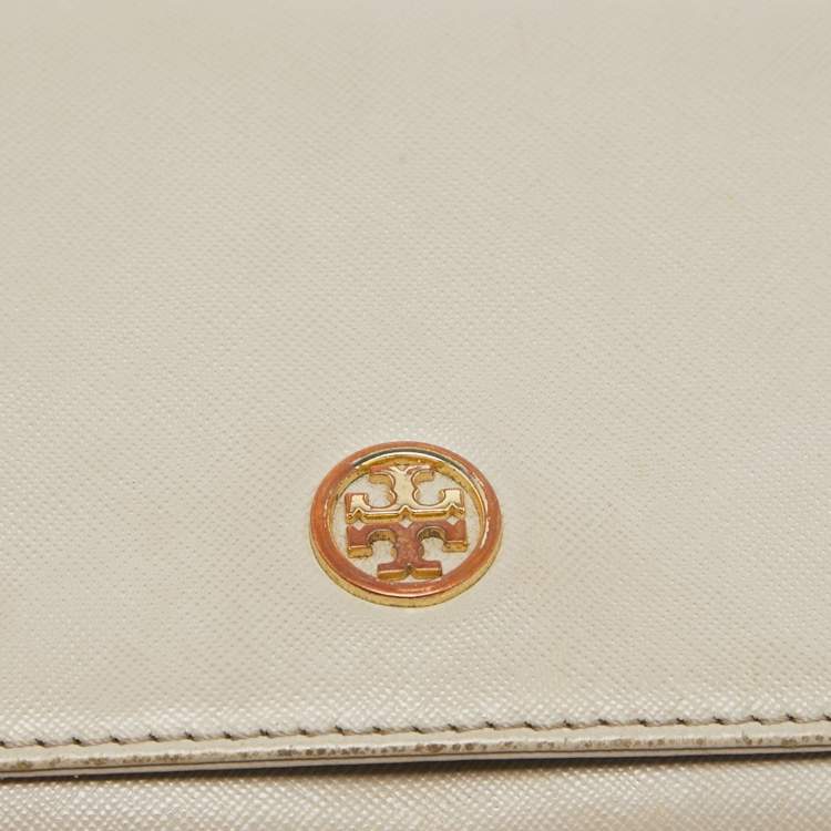Pre Owned Tory Burch Light Grey Leather Robinson Wallet On Chain
