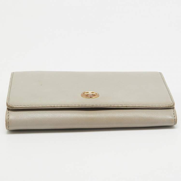 Pre Owned Tory Burch Light Grey Leather Robinson Wallet On Chain