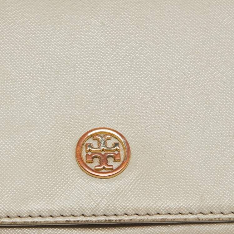 Pre Owned Tory Burch Light Grey Leather Robinson Wallet On Chain