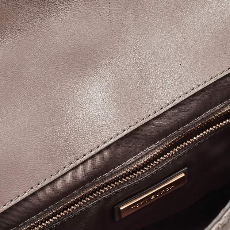 Pre Owned Tory Burch Grey Quilted Leather Fleming Shoulder Bag